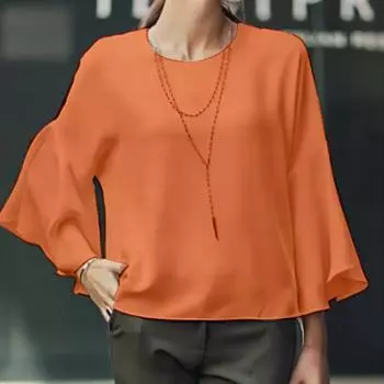 Топы с круглым вырезом, расклешенная футболка с длинными рукавами, однотонная, свободная посадка, рабочая вечеринка L белый