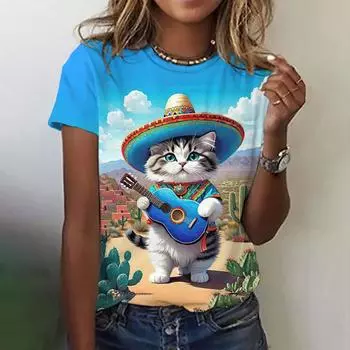 Топы с мультяшным принтом Женская 3D футболка с принтом животного мыши Модный дизайн топа в стиле Харадзюку с круглым вырезом XS