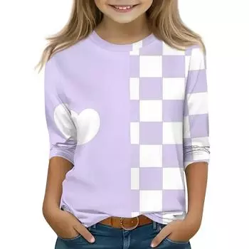 Топы с принтом для девочек 5-16 лет с круглым вырезом и рукавами 3/4 Футболки Модные топы Наряды Футболки 120