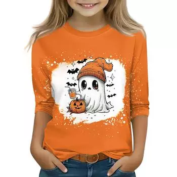 Топы с принтом для девочек 5-16 лет с круглым вырезом и рукавами 3/4 Футболки Модные топы Наряды Футболки 110