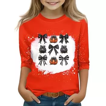 Топы с принтом для девочек 5-16 лет с круглым вырезом и рукавами 3/4 Футболки Модные топы Наряды Футболки 110