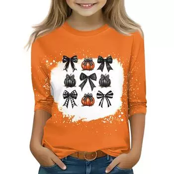 Топы с принтом для девочек 5-16 лет с круглым вырезом и рукавами 3/4 Футболки Модные топы Наряды Футболки 110 чёрный