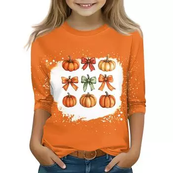 Топы с принтом для девочек 5-16 лет с круглым вырезом и рукавами 3/4 Футболки Модные топы Наряды Футболки 120