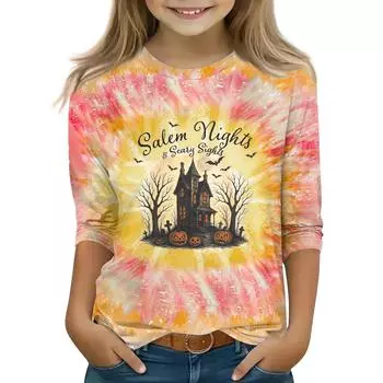 Топы с принтом для девочек 5-16 лет с круглым вырезом и рукавами 3/4 Футболки Модные топы Наряды Футболки 110 бежевый