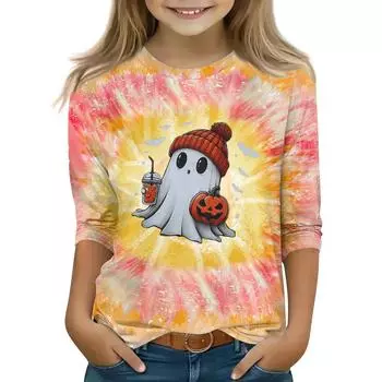 Топы с принтом для девочек 5-16 лет с круглым вырезом и рукавами 3/4 Футболки Модные топы Наряды Футболки 110 жёлтый