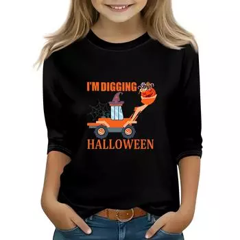 Топы с принтом для девочек 5-16 лет с круглым вырезом и рукавами 3/4 Футболки Модные топы Наряды Футболки 140