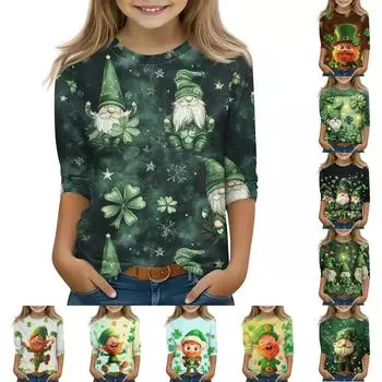 Топы с принтом для девочек 5-16 лет с круглым вырезом и рукавами 3/4 Футболки Модные топы Наряды Футболки 130 бежевый