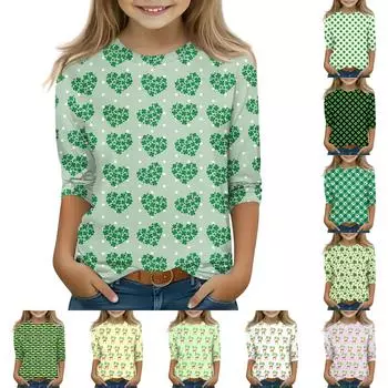 Топы с принтом для девочек 5-16 лет с круглым вырезом и рукавами 3/4 Футболки Модные топы Наряды Футболки 130 розовый