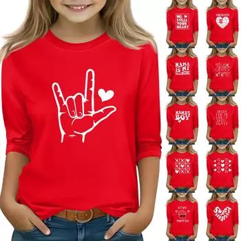 Топы с принтом для девочек 5-16 лет с круглым вырезом и рукавами 3/4 Футболки Модные топы Наряды Футболки 140