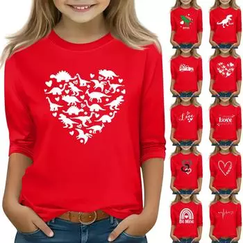 Топы с принтом для девочек 5-16 лет с круглым вырезом и рукавами 3/4 Футболки Модные топы Наряды Футболки 120 чёрный