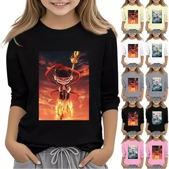 Топы с принтом для девочек 5-16 лет с круглым вырезом и рукавами 3/4 Футболки Модные топы Наряды Футболки 110 чёрный