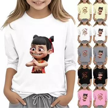 Топы с принтом для девочек 5-16 лет с круглым вырезом и рукавами 3/4 Футболки Модные топы Наряды Футболки 110 чёрный