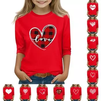 Топы с принтом для девочек 5-16 лет с круглым вырезом и рукавами 3/4 Футболки Модные топы Наряды Футболки 110