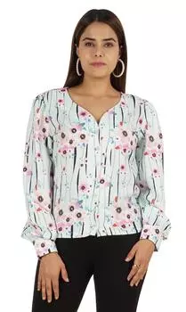 Топы с принтом Moomaya для женщин, повседневная рубашка с длинным рукавом на пуговицах, блузка L аква голубой