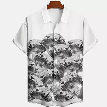 Топы с принтом «Статуя Давида», летняя модная мужская рубашка с коротким рукавом, повседневная мужская рубашка с лацканами, свободные мужские топы S