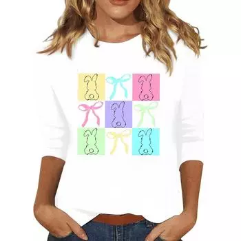 Топы с рукавами 3/4 для женщин, футболка, повседневные топы с принтом, футболка, пуловер с круглым вырезом, блузка M