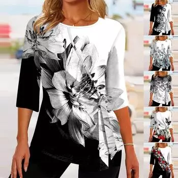 Топы с рукавом 3/4 для женщин, летняя асимметричная футболка, облегающие повседневные топы, футболки, пуловеры, футболки, летние топы, топы с рукавами три четверти L