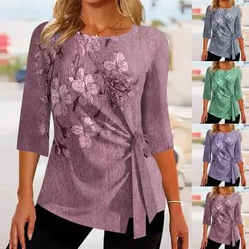 Топы с рукавом 3/4 для женщин, летняя асимметричная футболка, облегающие повседневные топы, футболки, пуловеры, футболки, летние топы, топы с рукавами три четверти XXL