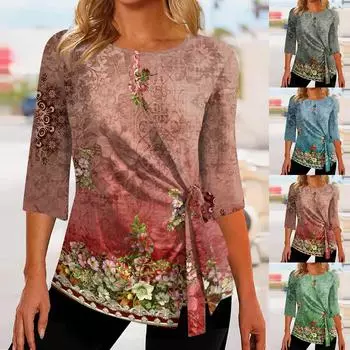 Топы с рукавом 3/4 для женщин, летняя асимметричная футболка, облегающие повседневные топы, футболки, пуловеры, футболки, летние топы, топы с рукавами три четверти XL