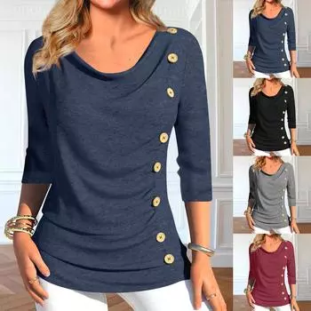 Топы с рукавом 3/4 для женщин, летняя асимметричная футболка, облегающие повседневные топы, футболки, пуловеры, футболки, летние топы, топы с рукавами три четверти XXL чёрный