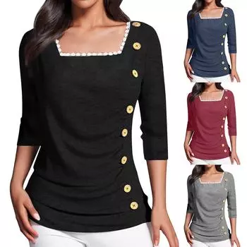 Топы с рукавом 3/4 для женщин, летняя асимметричная футболка, облегающие повседневные топы, футболки, пуловеры, футболки, летние топы, топы с рукавами три четверти XL винный
