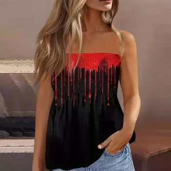 Топы-трубы для женщин, милая сексуальная футболка без рукавов с открытыми плечами и принтом L