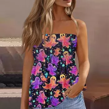 Топы-трубы для женщин, милая сексуальная футболка без рукавов с открытыми плечами и принтом M