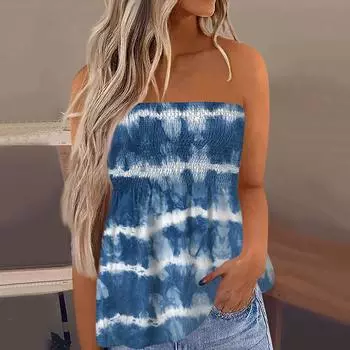 Топы-трубы для женщин, милая сексуальная футболка без рукавов с открытыми плечами и принтом L синий