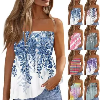Топы-трубы для женщин, милая сексуальная футболка без рукавов с открытыми плечами и принтом L синий