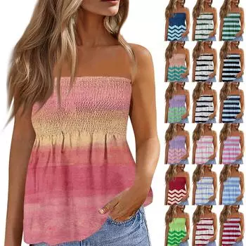 Топы-трубы для женщин, милая сексуальная футболка без рукавов с открытыми плечами и принтом