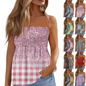 Топы-трубы для женщин, милая сексуальная футболка без рукавов с открытыми плечами и принтом
