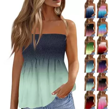 Топы-трубы для женщин, милая сексуальная футболка без рукавов с открытыми плечами и принтом