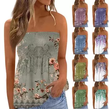 Топы-трубы для женщин, милая сексуальная футболка без рукавов с открытыми плечами и принтом