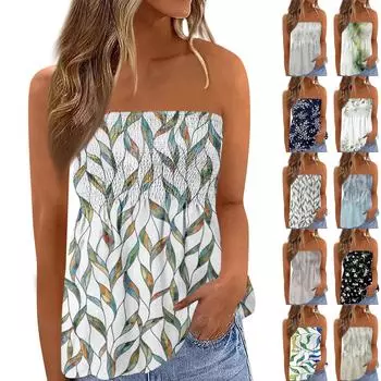 Топы-трубы для женщин, милая сексуальная футболка без рукавов с открытыми плечами и принтом