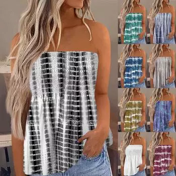 Топы-трубы для женщин, милая сексуальная футболка без рукавов с открытыми плечами и принтом L синий