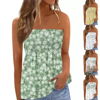 Топы-трубы для женщин, милая сексуальная футболка без рукавов с открытыми плечами и принтом