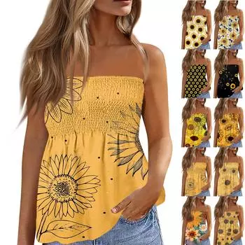 Топы-трубы для женщин, милая сексуальная футболка без рукавов с открытыми плечами и принтом M бежевый