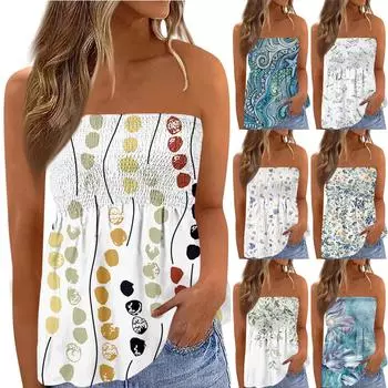 Топы-трубы для женщин, милая сексуальная футболка без рукавов с открытыми плечами и принтом