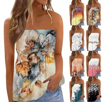Топы-трубы для женщин, милая сексуальная футболка без рукавов с открытыми плечами и принтом