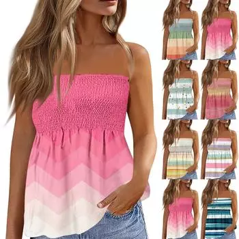 Топы-трубы для женщин, милая сексуальная футболка без рукавов с открытыми плечами и принтом