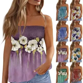 Топы-трубы для женщин, милая сексуальная футболка без рукавов с открытыми плечами и принтом XL