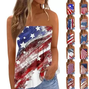 Топы-трубы для женщин, милая сексуальная футболка без рукавов с открытыми плечами и принтом в честь Дня независимости S