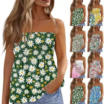 Топы-трубы для женщин, милая сексуальная футболка без рукавов с открытыми плечами и принтом S синий