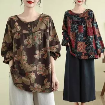 Топы женские хлопковые летние футболки больших размеров с воротником-поло свободные напечатанные повседневные пуловеры футболки топы L красный