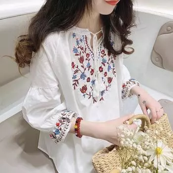 Топы женские хлопковые летние футболки больших размеров с воротником-поло свободные напечатанные повседневные пуловеры футболки топы M белый