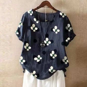 Топы женские хлопковые летние футболки больших размеров с воротником-поло свободные напечатанные повседневные пуловеры футболки топы M розовый