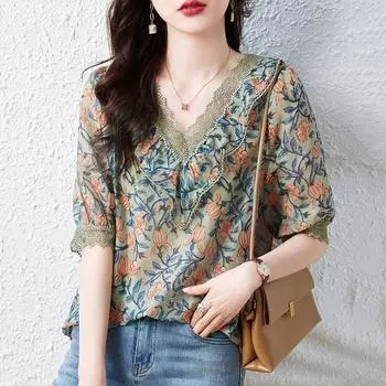 Топы женские хлопковые летние футболки больших размеров с воротником-поло свободные напечатанные повседневные пуловеры футболки топы S зелёный