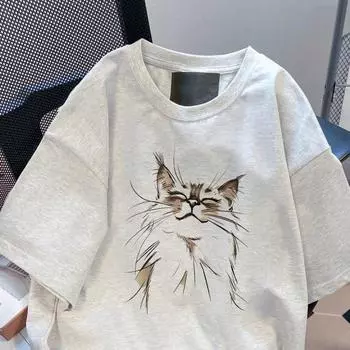 Топы женские хлопковые летние футболки больших размеров с воротником-поло свободные напечатанные повседневные пуловеры футболки топы S белый