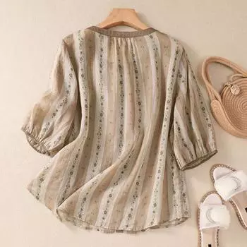 Топы женские хлопковые летние футболки больших размеров с воротником-поло свободные напечатанные повседневные свитера-рубашки M дубильная кора