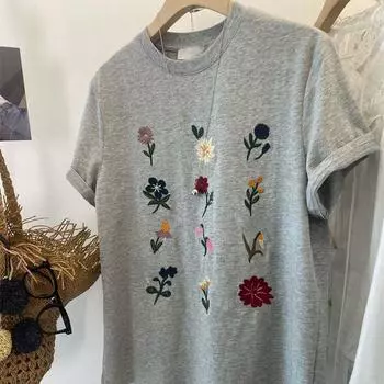 Топы женские хлопковые летние футболки больших размеров с круглым вырезом свободные напечатанные повседневные пуловеры футболки топы M белый